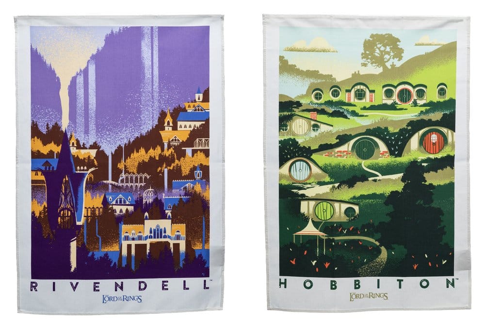 Herr der Ringe Geschirrtuch 2er Pack Rivendell & Hobbiton